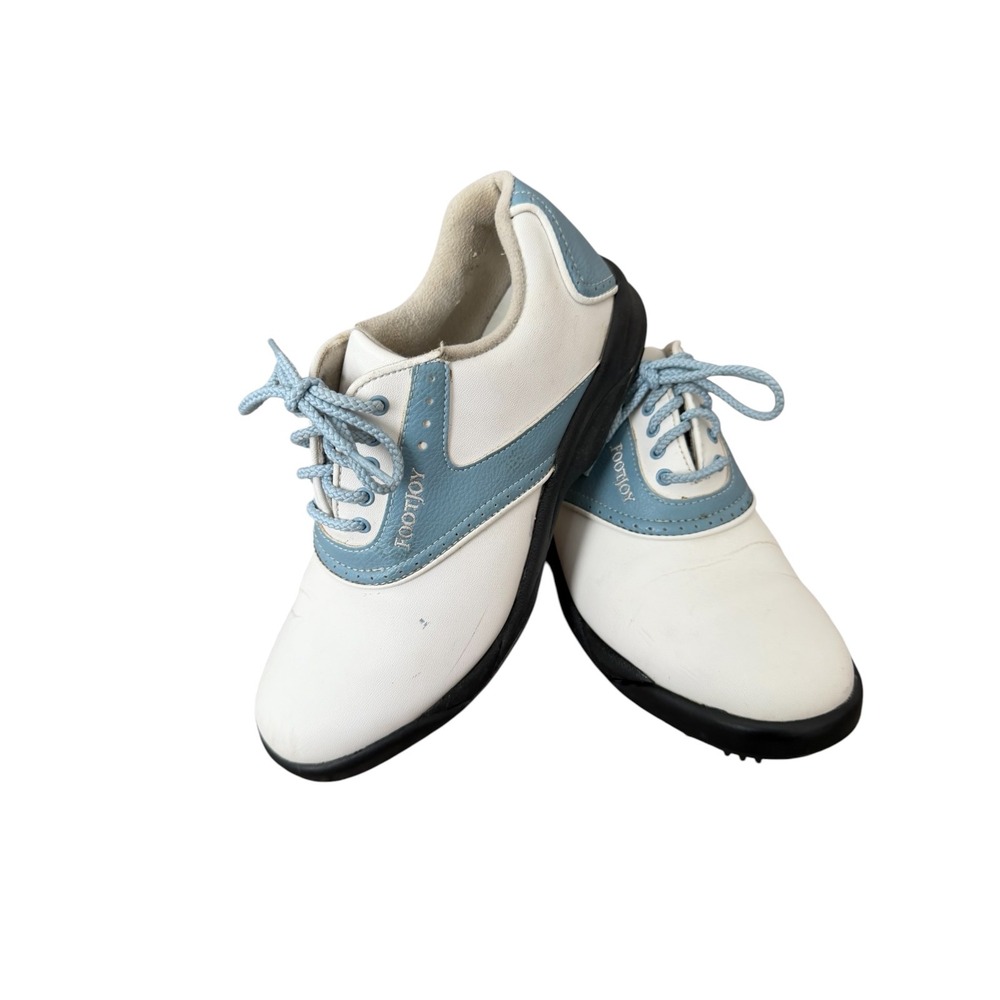 FootJoy Womens Golf Shoes Sz US 6.5M White Blue Spiked Lace Up Athletic Sneakers